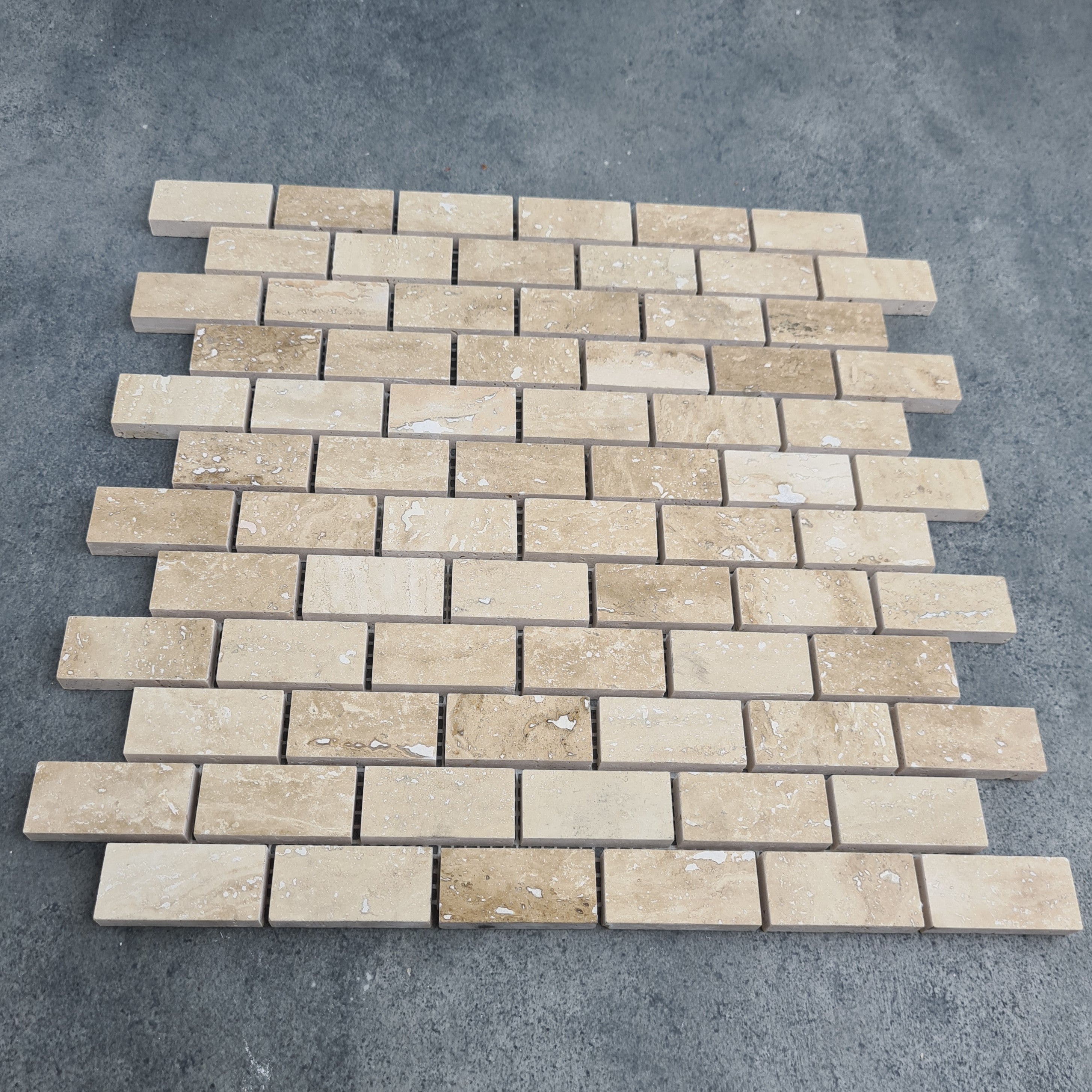 Honed Travertine Mesh-Mounted Mosaic Tile 12x12 - Soft Walnut Tone