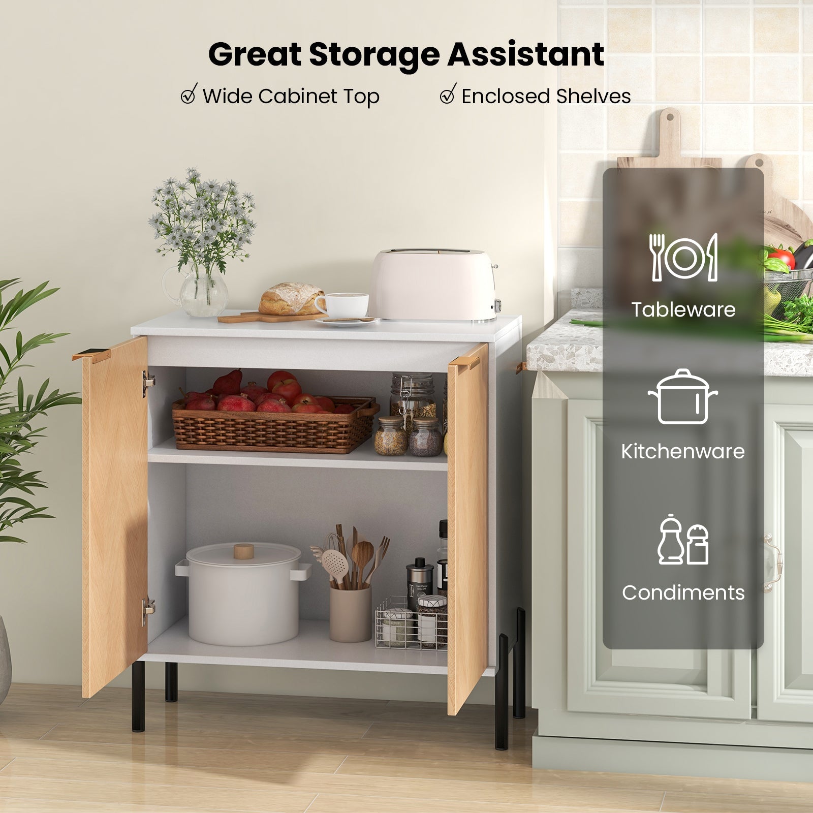 2-Door Buffet Cabinet Sideboard with Shelf and Metal Legs