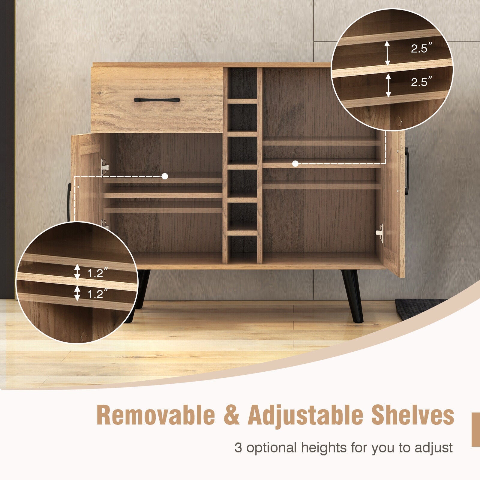 Modern Wine Bar Buffet Cabinet with 6-Bottle Wine Rack