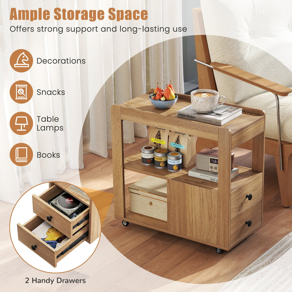 2-Drawer Sofa Side Table with Shelves for Living Room