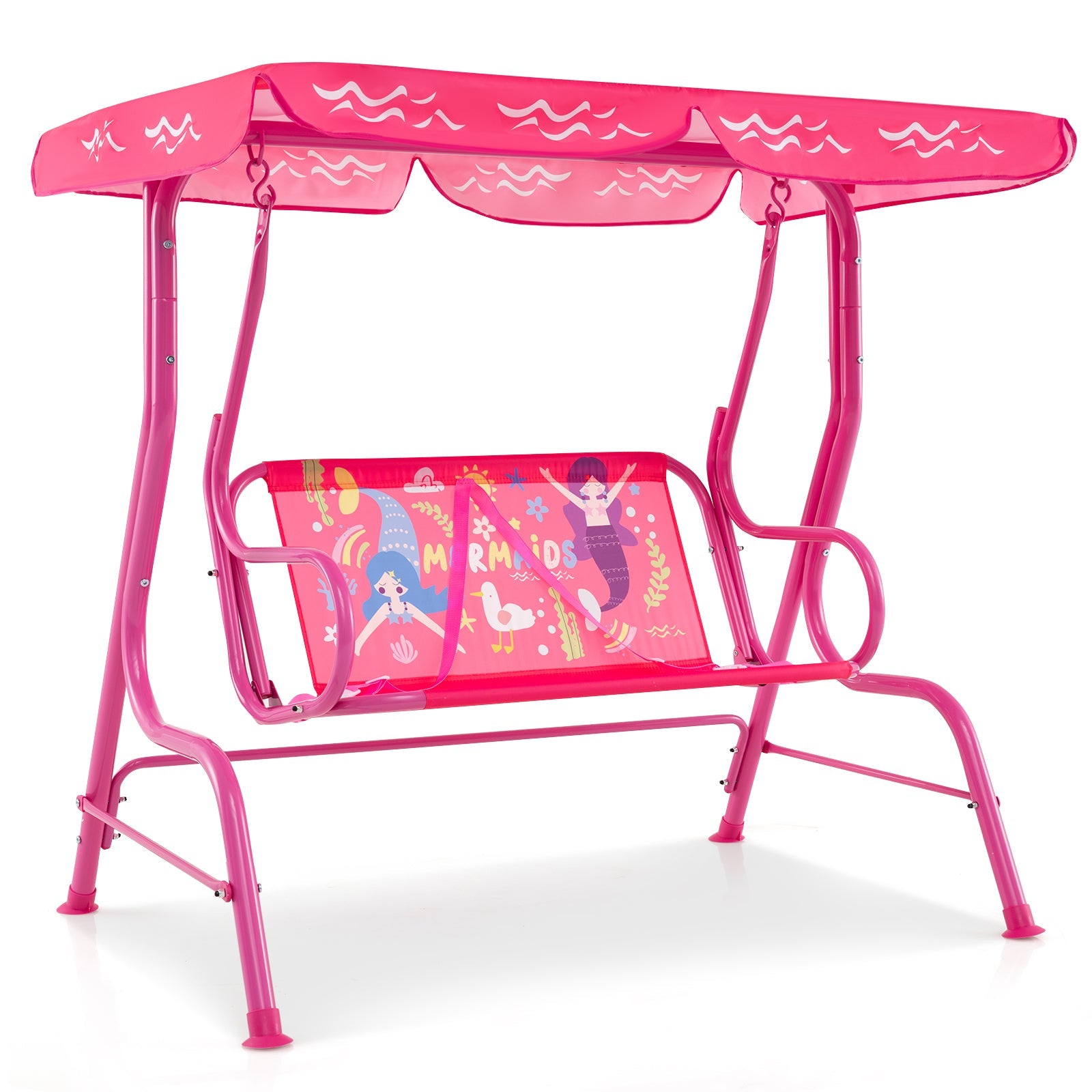 2-Seater Kids Patio Swing with Metal Stand and Adjustable Canopy-Navy