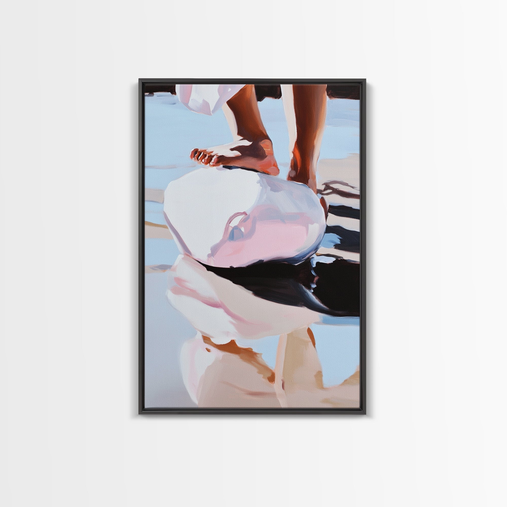 Foot on Sphere, Abstract Art, Surreal Decor, Pastel Aesthetic, Framed Canvas Print, Modern Home, Unique Wall Art, Living Room Painting