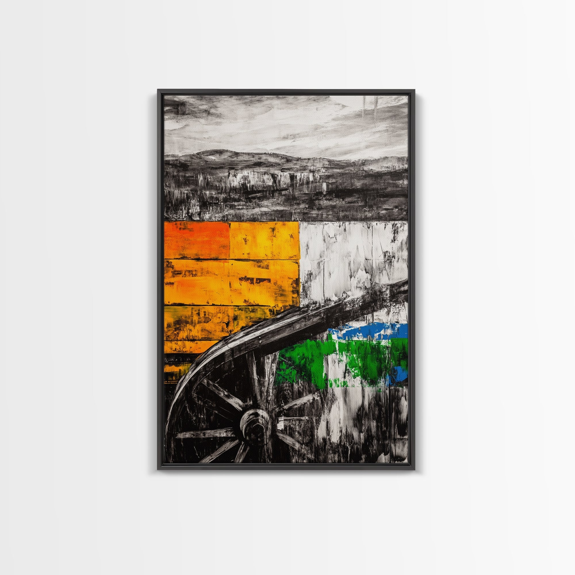 Vintage Wagon, rustic western decor, old-fashioned cart painting, antique farm print, country home wall art, framed canvas print, farmhouse