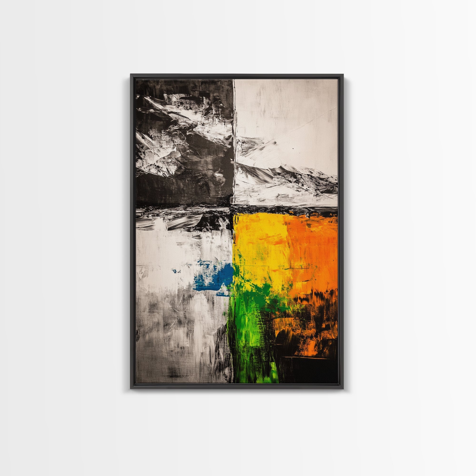 Color Block, Abstract Art, Geometric Style, Modern Painting, Vibrant Yellow, Black and White, Contemporary Wall Decor, Canvas Print