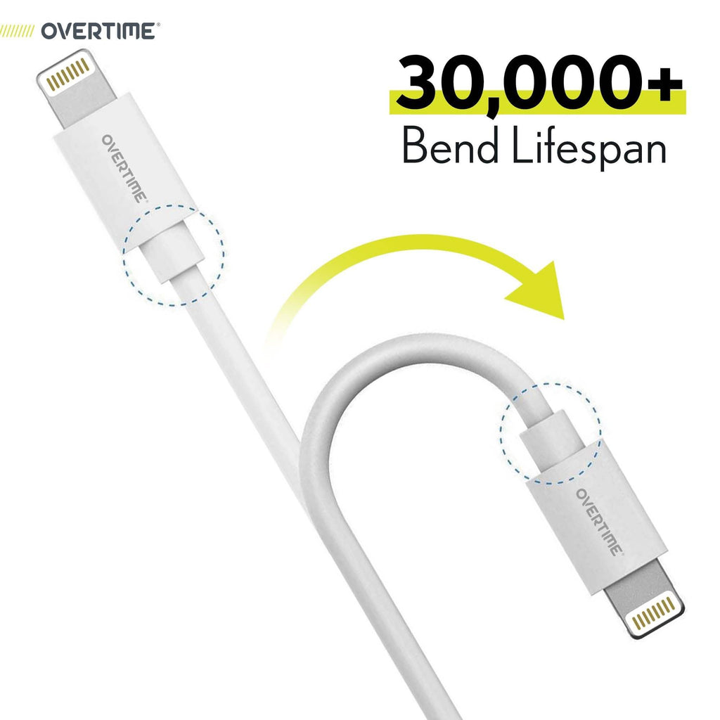 2-Pack: 4 Ft. White Overtime Apple MFi Certified Lightning USB Cable
