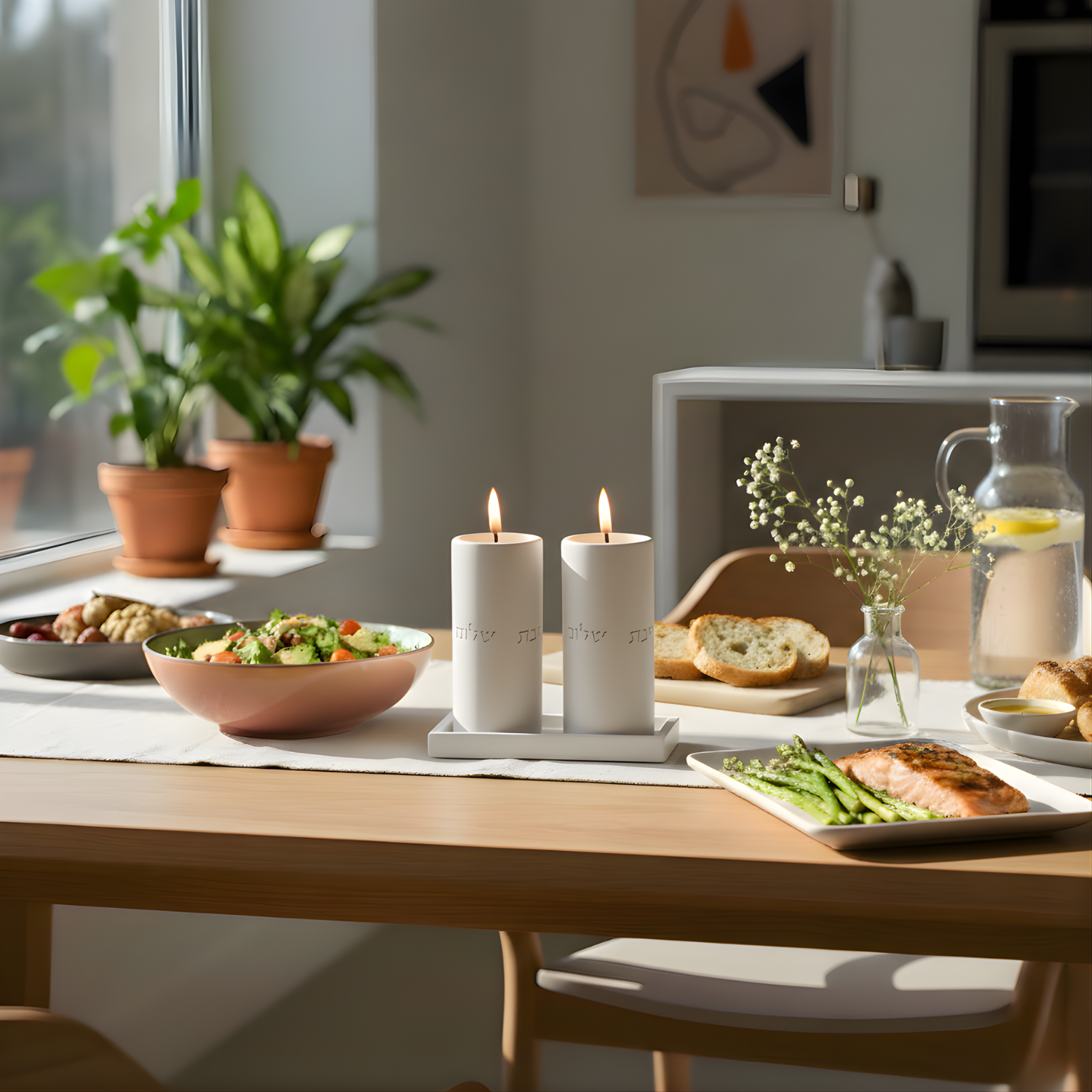 Set of candlesticks for Shabbat with a designed concrete tray - Stone Glow Series