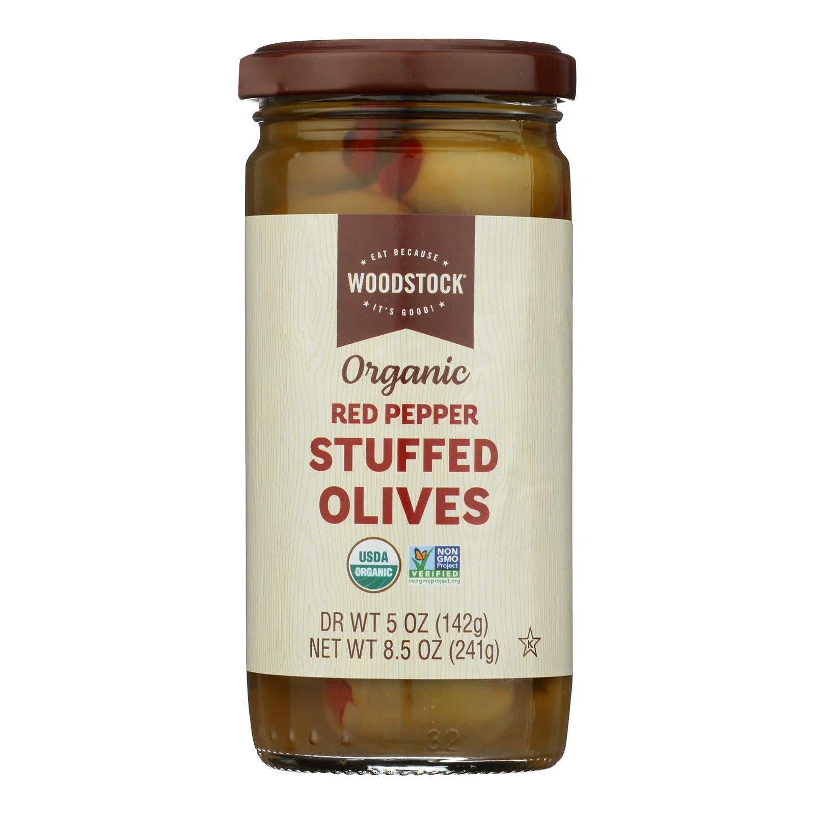 Woodstock Olivs Organic Red Pepper Stuffed Olives - 12-8.5 Oz