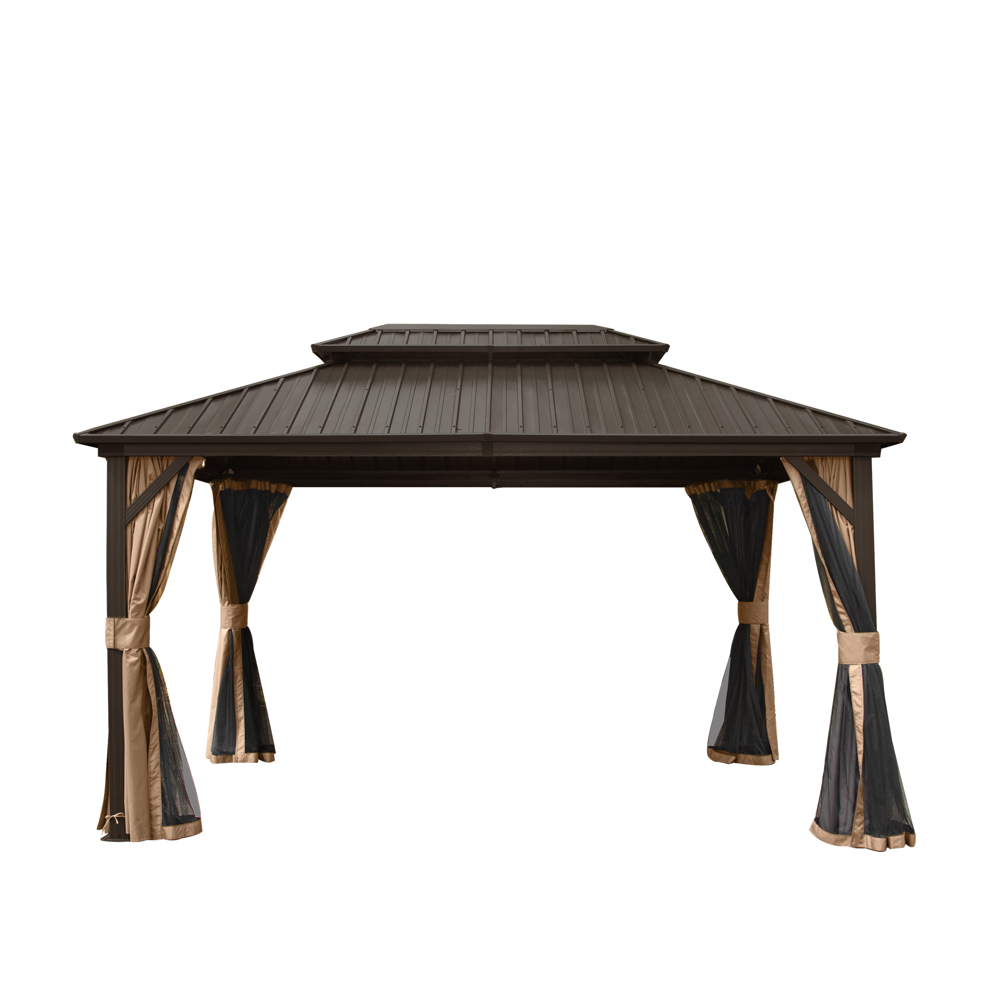 10' x 12' Hardtop Gazebo with Galvanized Steel Double Roof, Curtains, and Netting