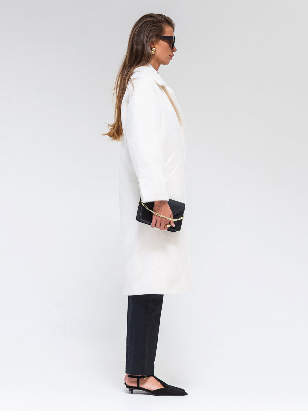 Eco Fur Wool Blend Coat in White