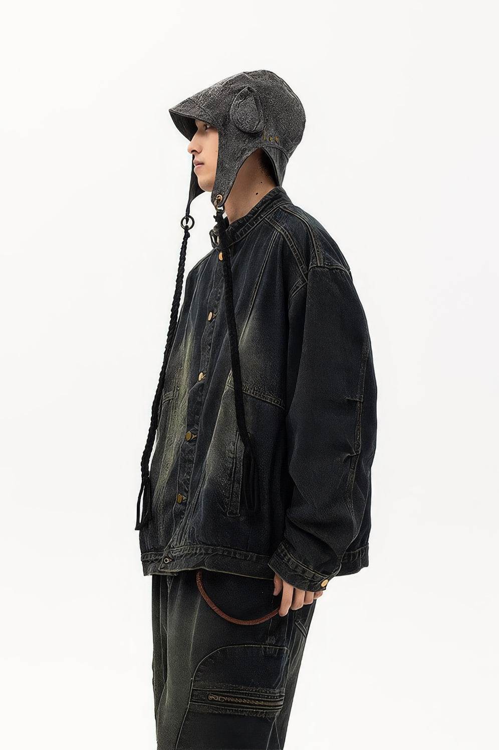 Fall_Winter Unisex Vintage Denim Jacket – Loose Fit, Washed & Distressed