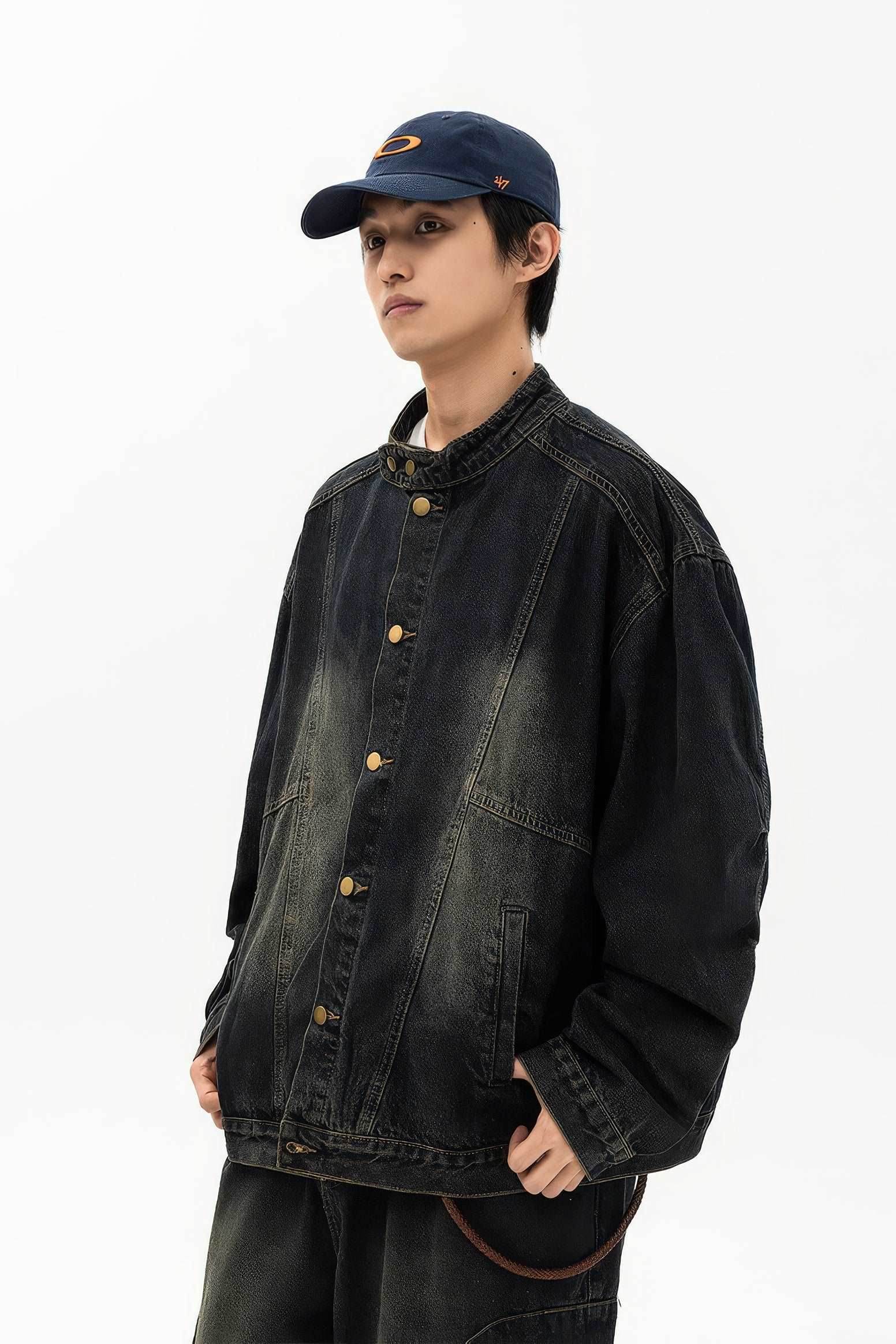 Fall_Winter Unisex Vintage Denim Jacket – Loose Fit, Washed & Distressed