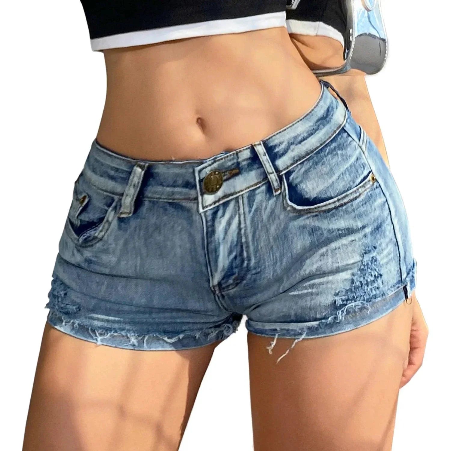 Summer Vibe Women's High-Waisted Sexy Denim Shorts with Button Detail