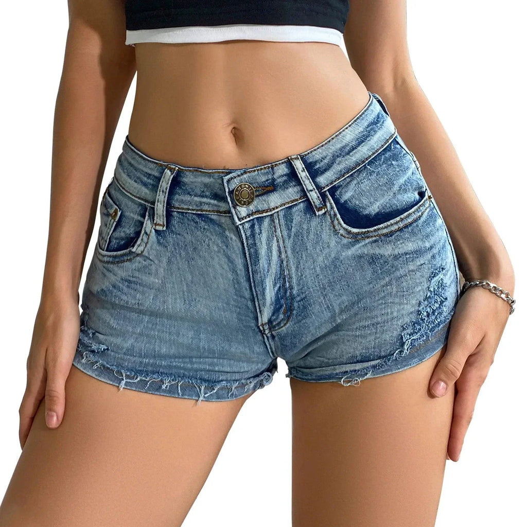 Summer Vibe Women's High-Waisted Sexy Denim Shorts with Button Detail