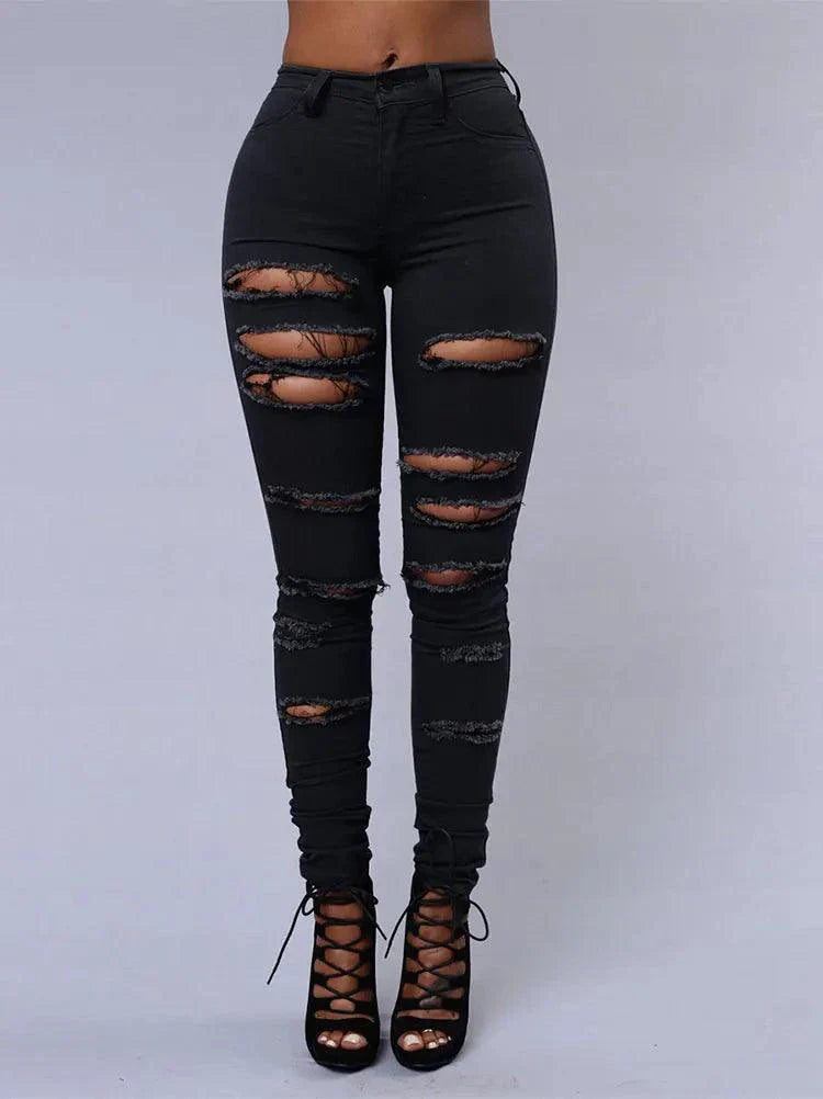 2026 Women's Stretch Skinny Ripped Hole Washed Denim Jeans Female High Waist Pencil Y2k Pants Jeans Ladies Casual Trousers Pants