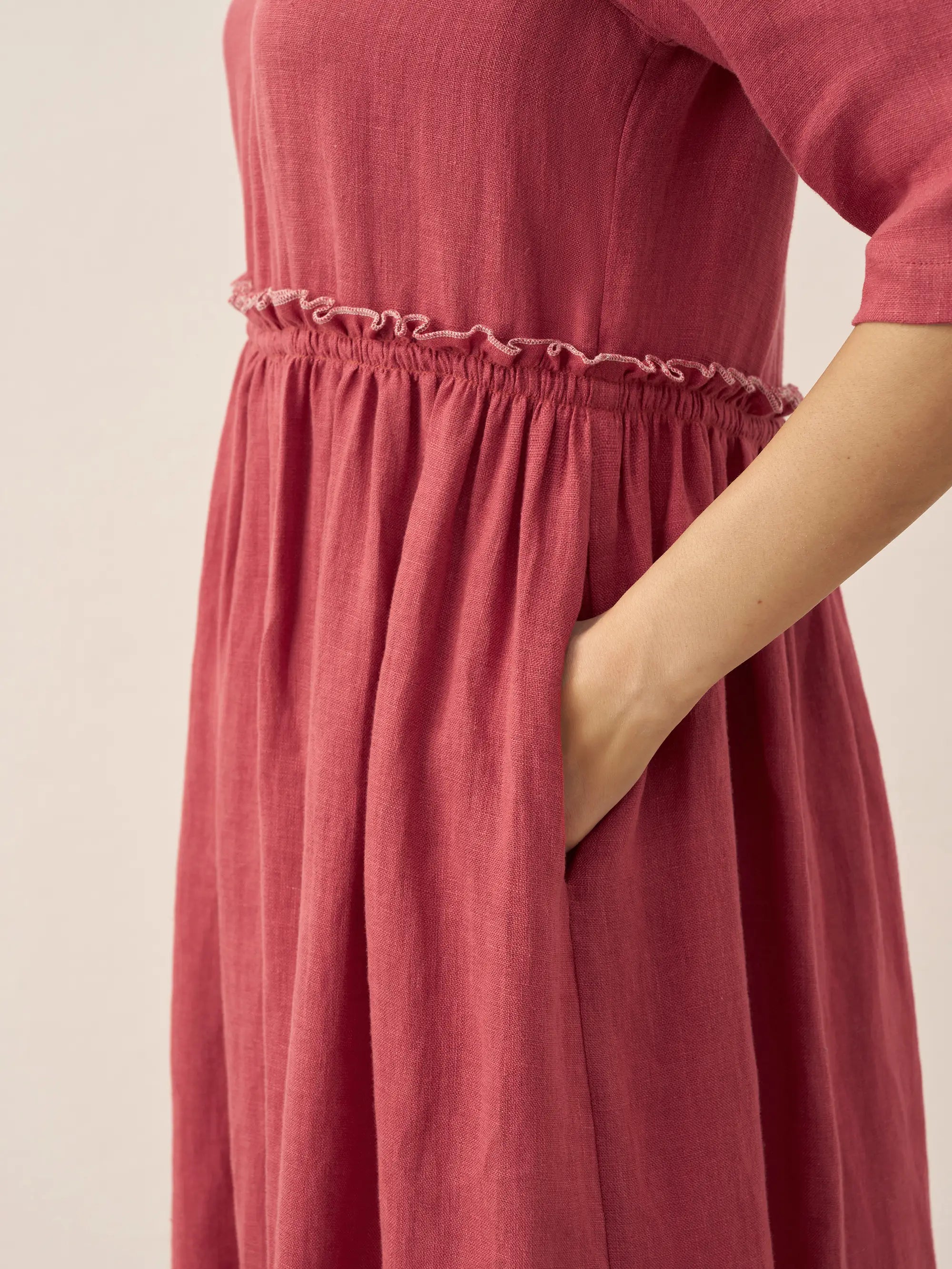 100% Linen Petal-Waist Drawstring Maxi Dress JASMINE