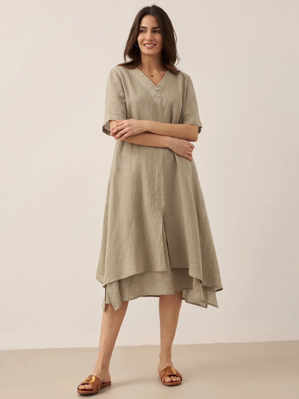 100% Linen V-Neck Double-Layer Mini Dress JAYDA