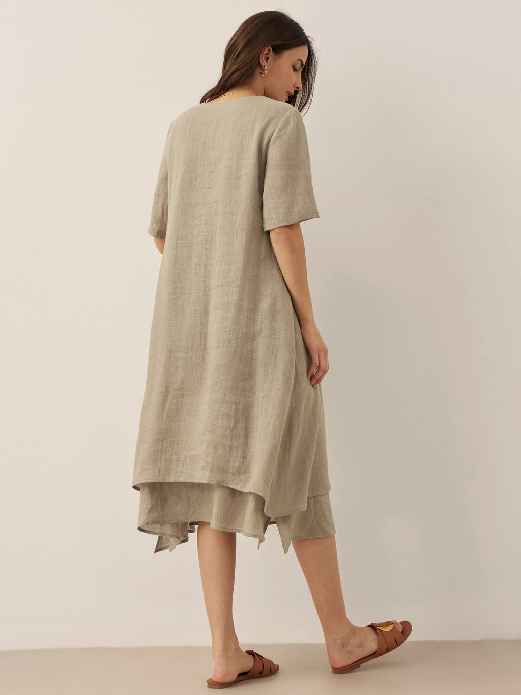 100% Linen V-Neck Double-Layer Mini Dress JAYDA