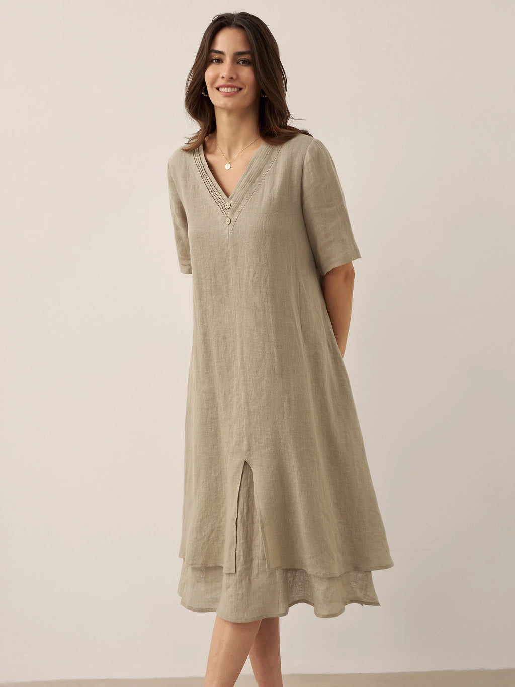 100% Linen V-Neck Double-Layer Mini Dress JAYDA