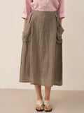 Linen Checked Elastic Waist Skirt MARINA