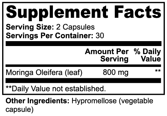 Moringa Pure 60 capsules Moringa Leaf, Plant Fiber, Vegan Capsule
