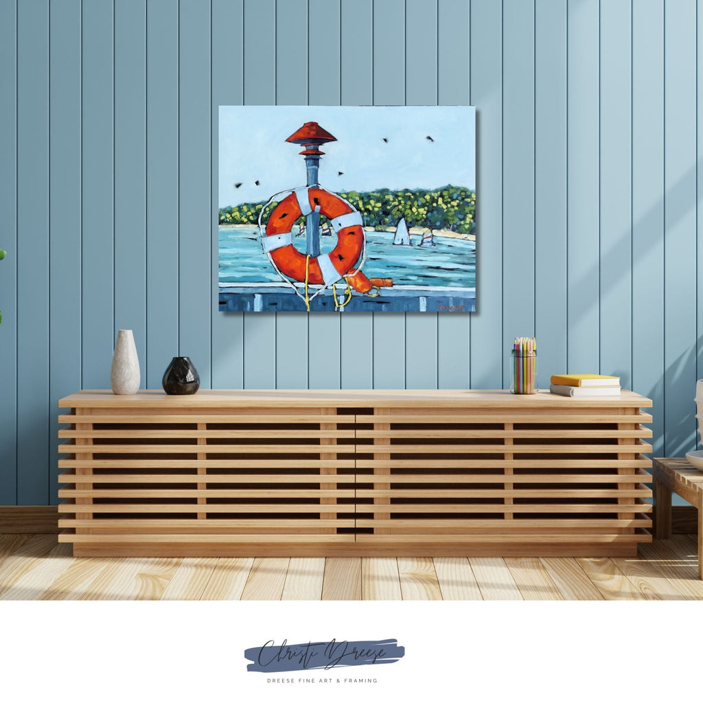 "Sailing Through the Summer Along the Eastern Shoreline" Original Oil Painting on Canvas, Lake Painting on Canvas, Artist Christi Dreese