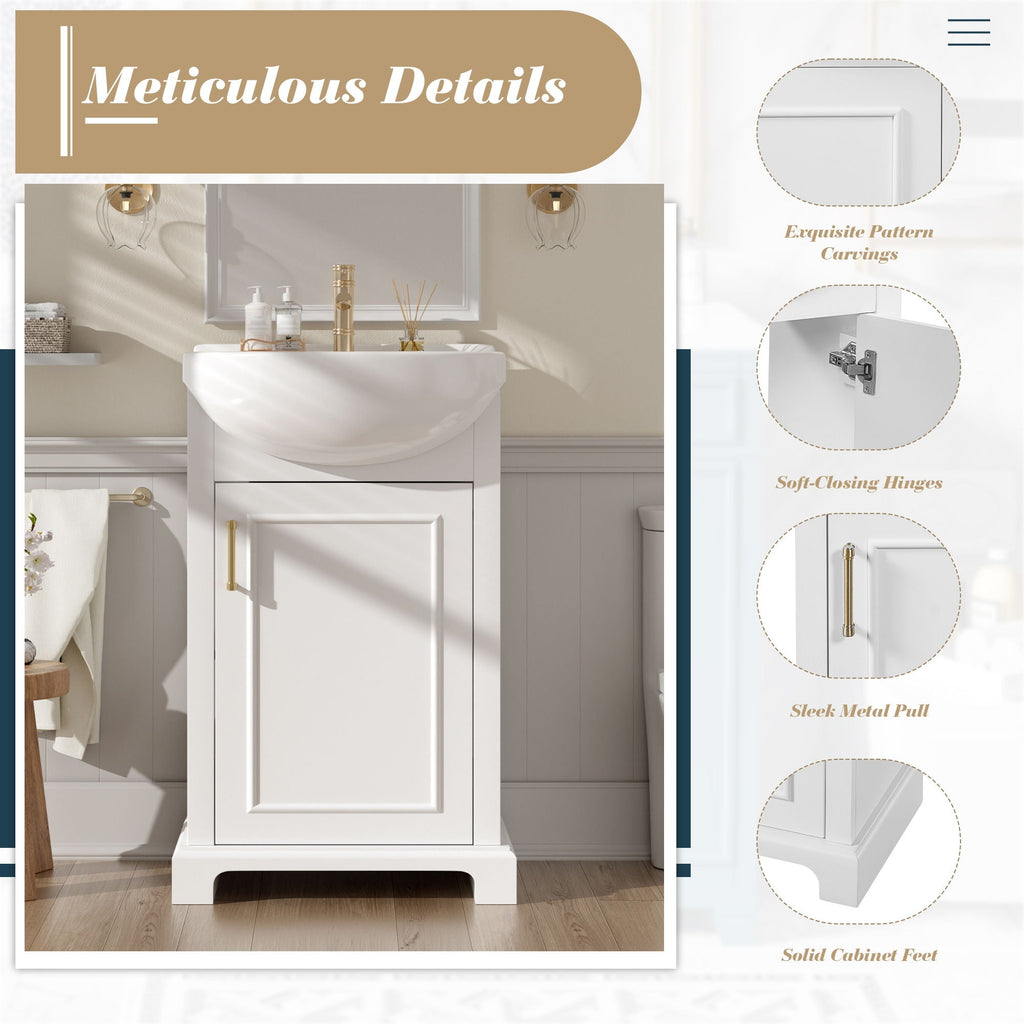Bathroom Vanity With Bulged Sink, Cabinet, Soft-Close Door, Freestanding Single Unit