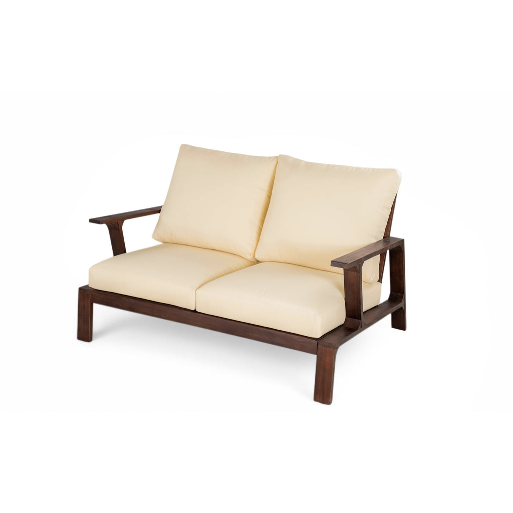 Outdoor Sofa Set Acacia Wood Dark Brown Beige Cushion 2 Piece Table