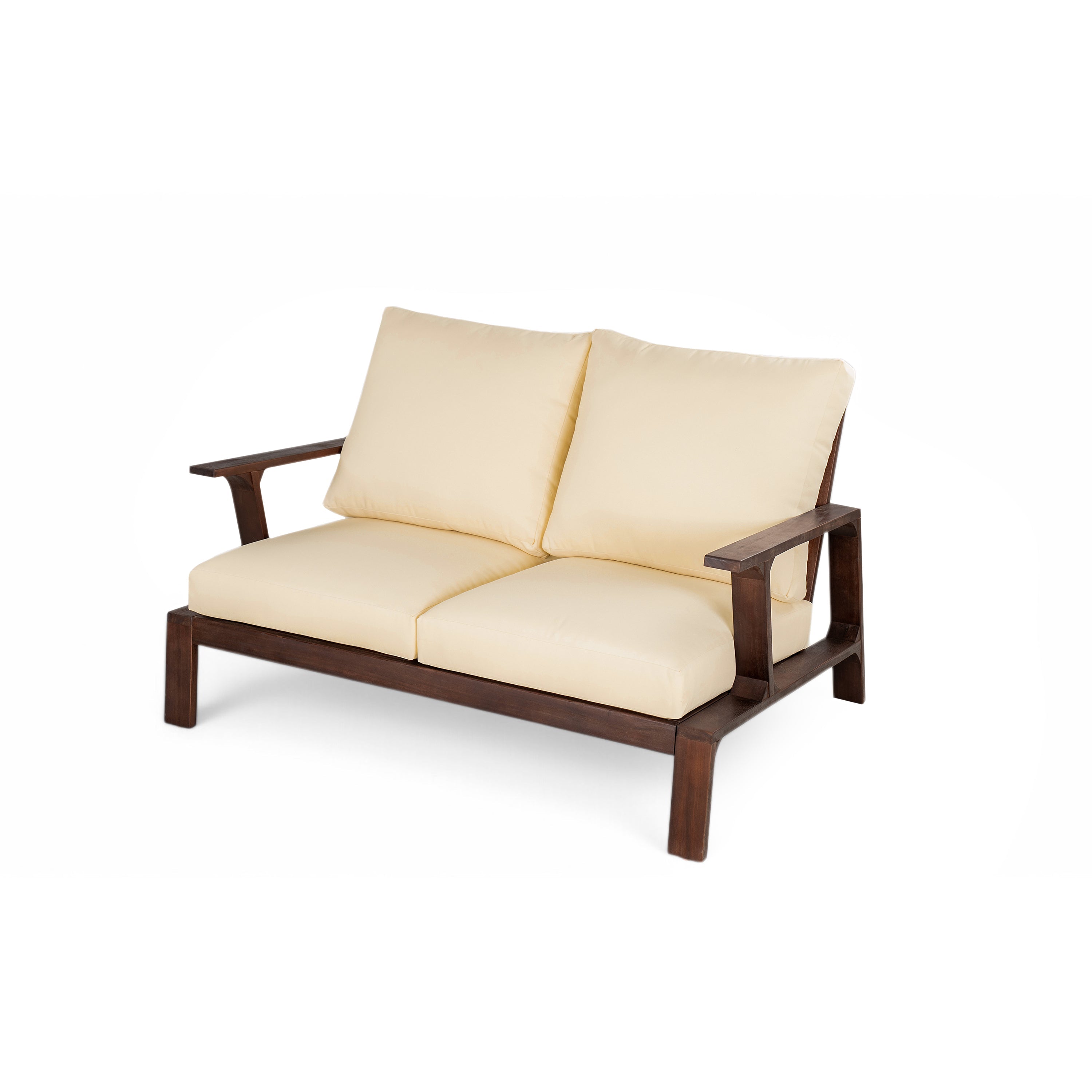 Outdoor Sofa Set Acacia Wood Dark Brown Beige Cushion 2 Piece Table
