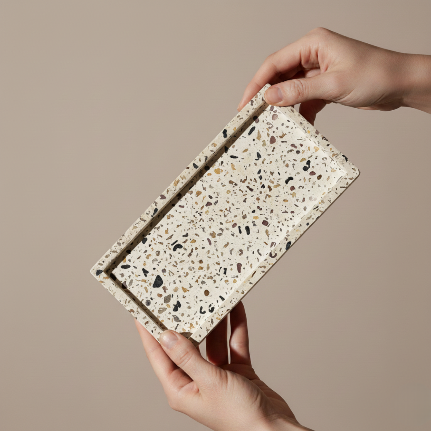 Set of terrazzo candleholder for Shabbat with matching tray - Stone Glow Series