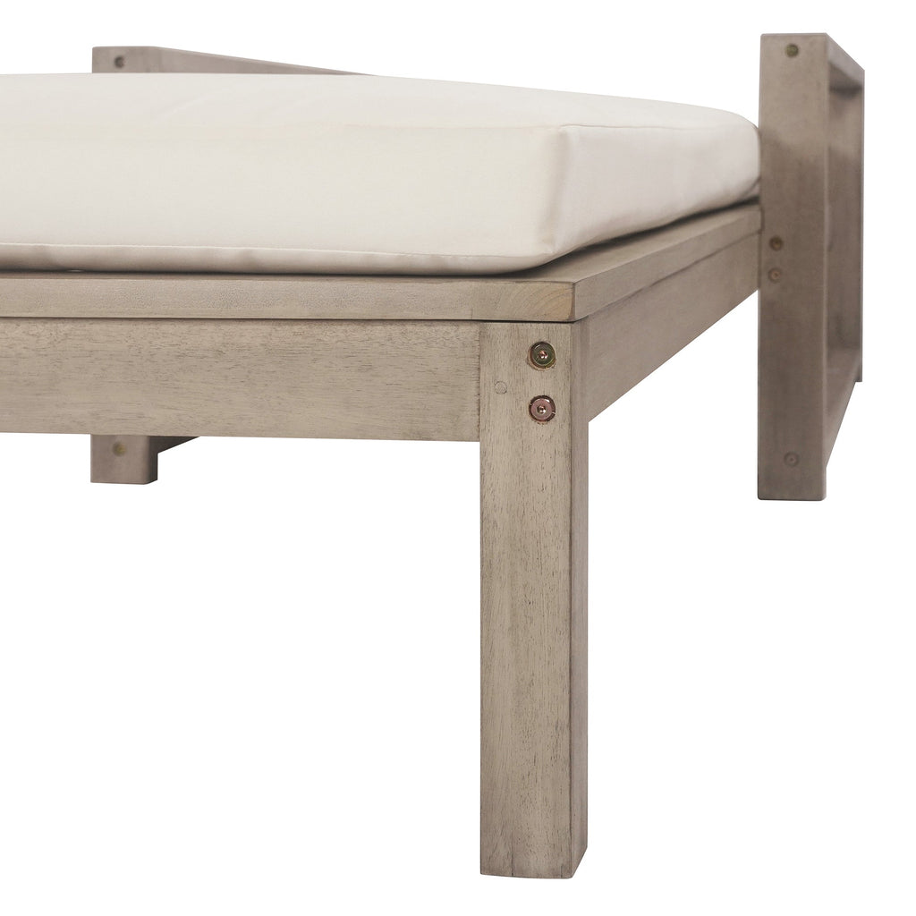 Chaise Lounge Acacia Wood Gray Beige Cushion 5 Position 400 LB