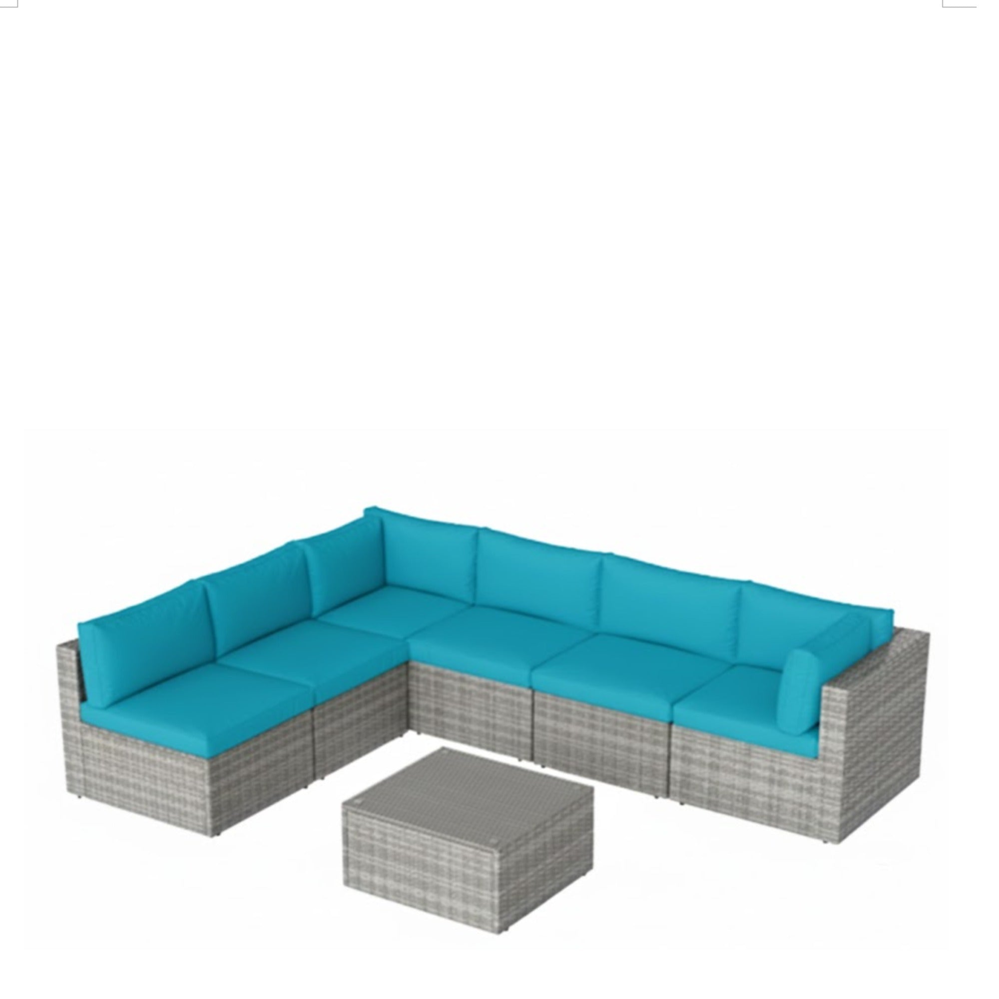 7 Piece Outdoor Sectional Set PE Rattan Gray Blue