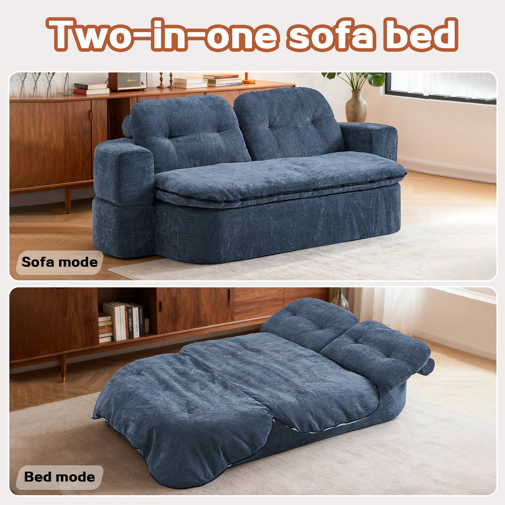Sofa Bed Floor Modern Dark Blue Convertible Sleeper No Assembly 78.7 In
