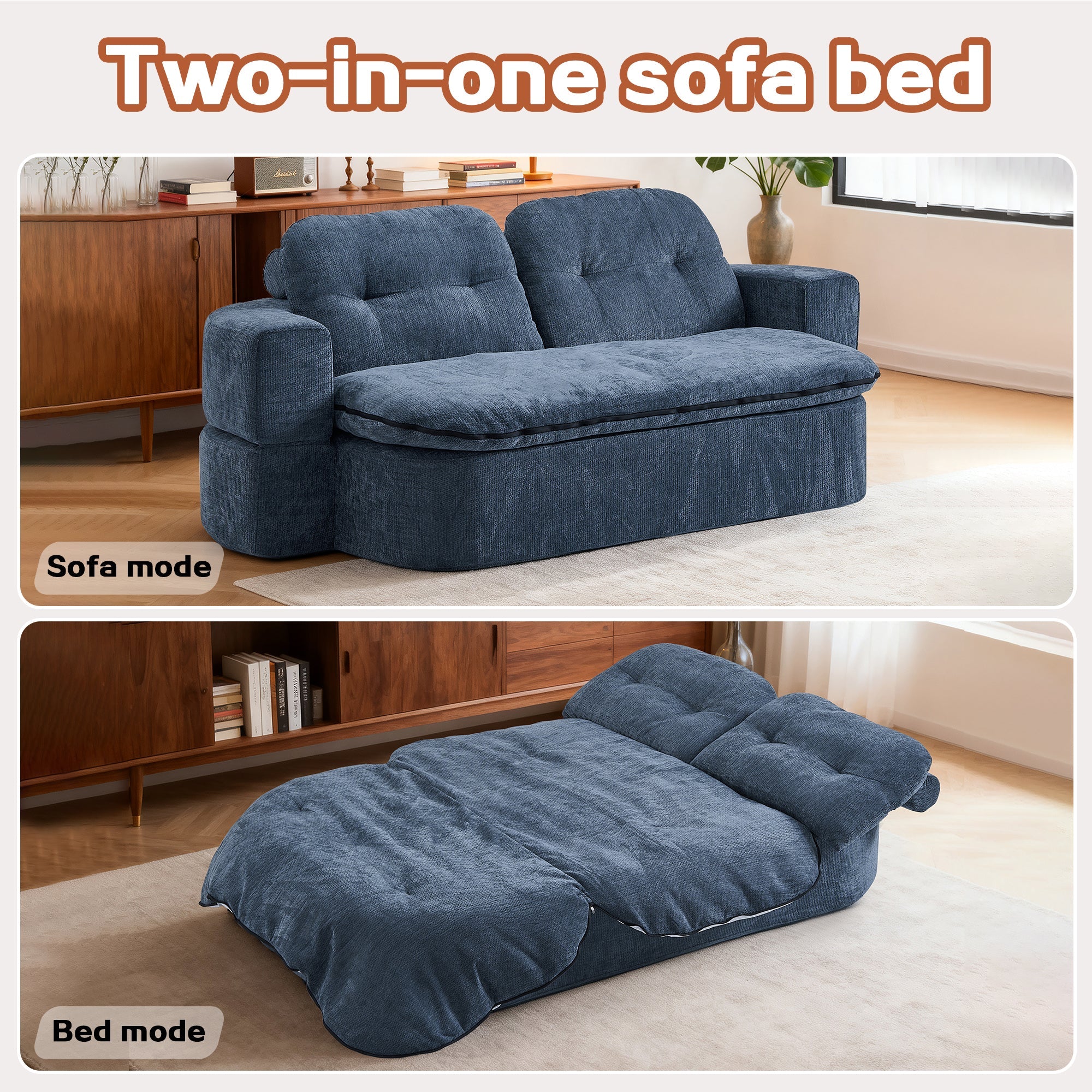 Sofa Bed Floor Modern Dark Blue Convertible Sleeper No Assembly 78.7 In