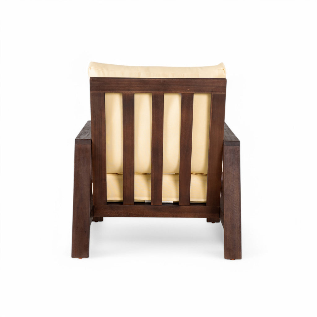 Outdoor Accent Chair Acacia Wood Dark Brown Beige Cushion 27.6in