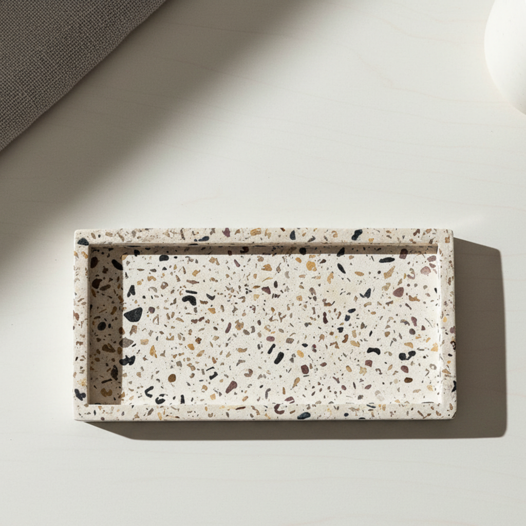 Candleholder designed for Shabbat made of rich terrazzo in luxurious colors, with "Shabbat Shalom" engraving - Terrazzo