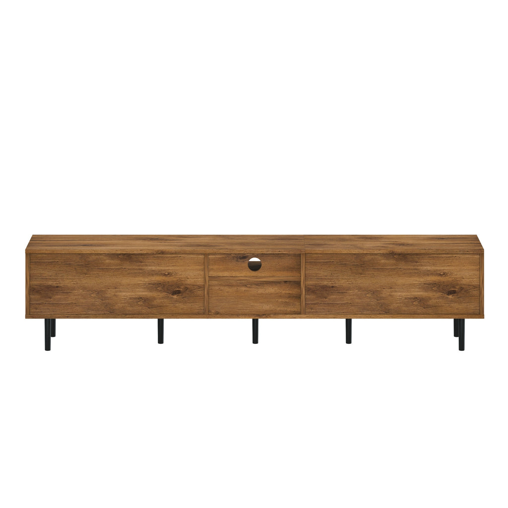 TV Stand Natural Wood Checkered MDF Soft-Close Doors Fits 85 In TV 78.7 In