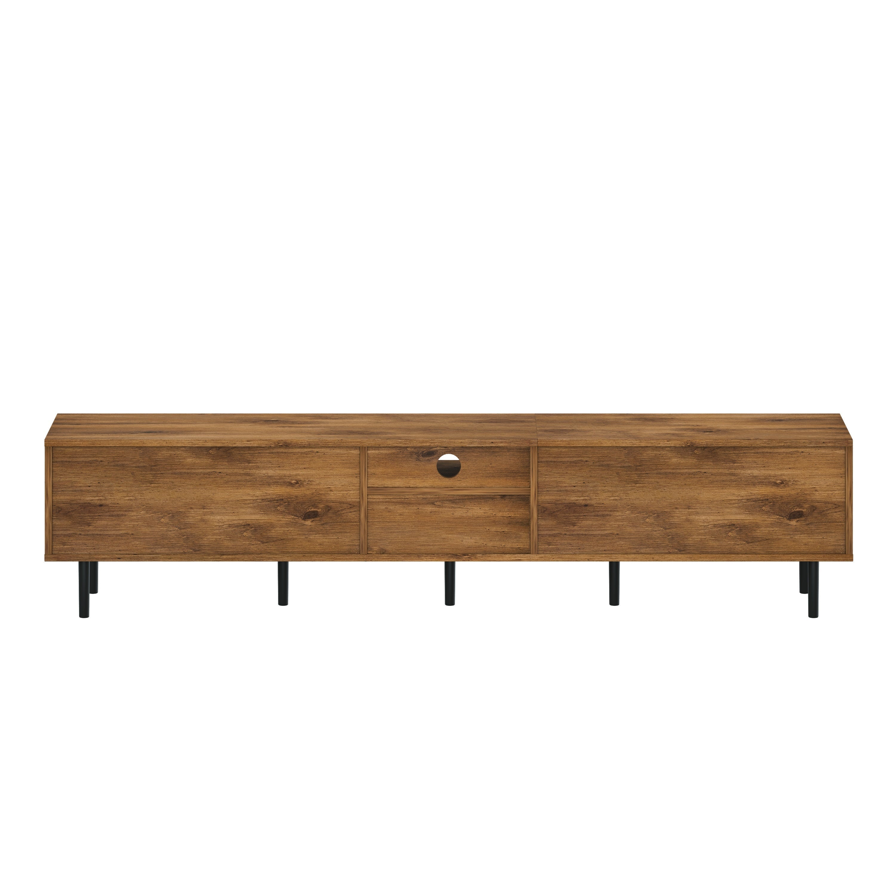 TV Stand Natural Wood Checkered MDF Soft-Close Doors Fits 85 In TV 78.7 In