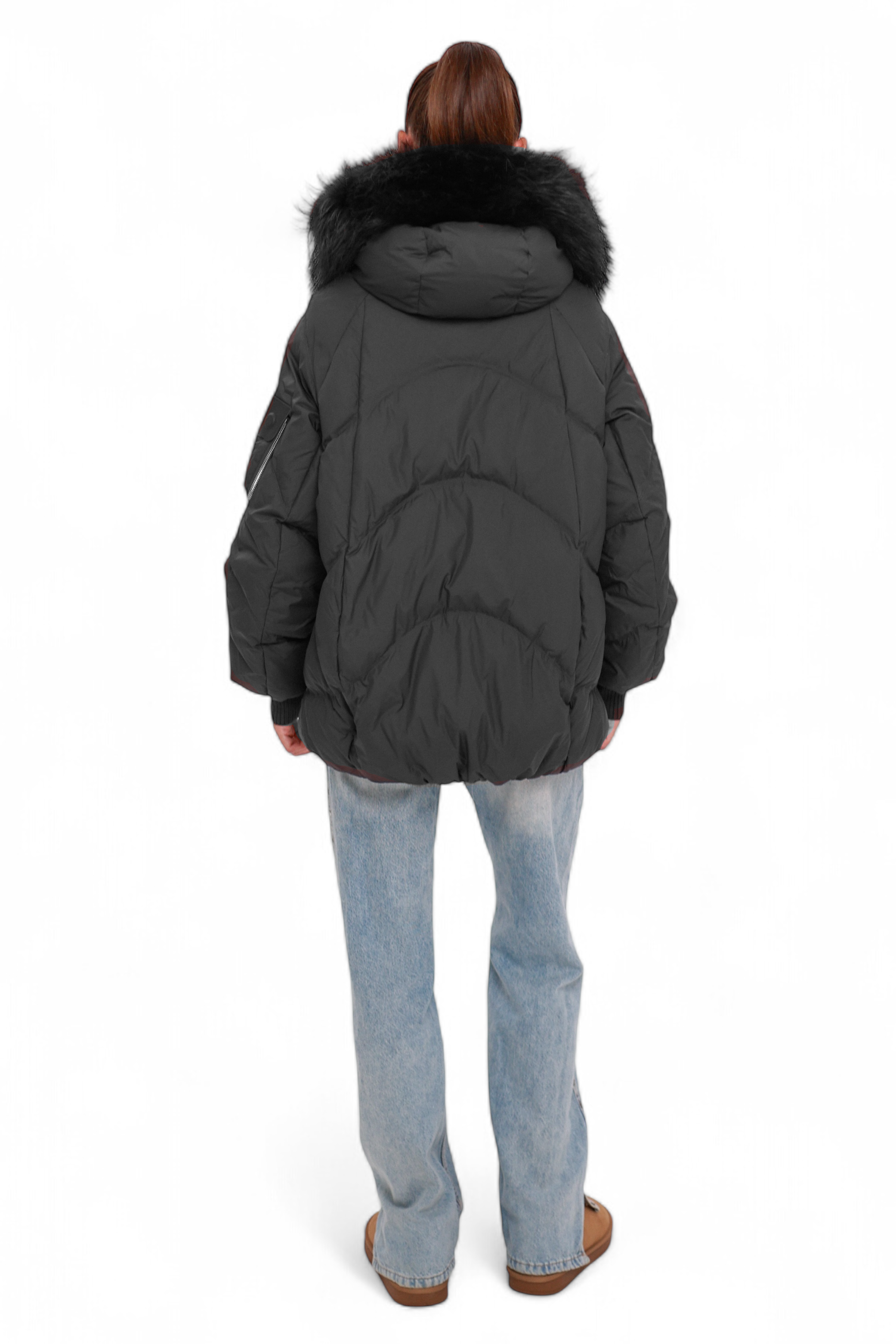 Verbier Genuine Fur Trim Down Fill Jacket in Black