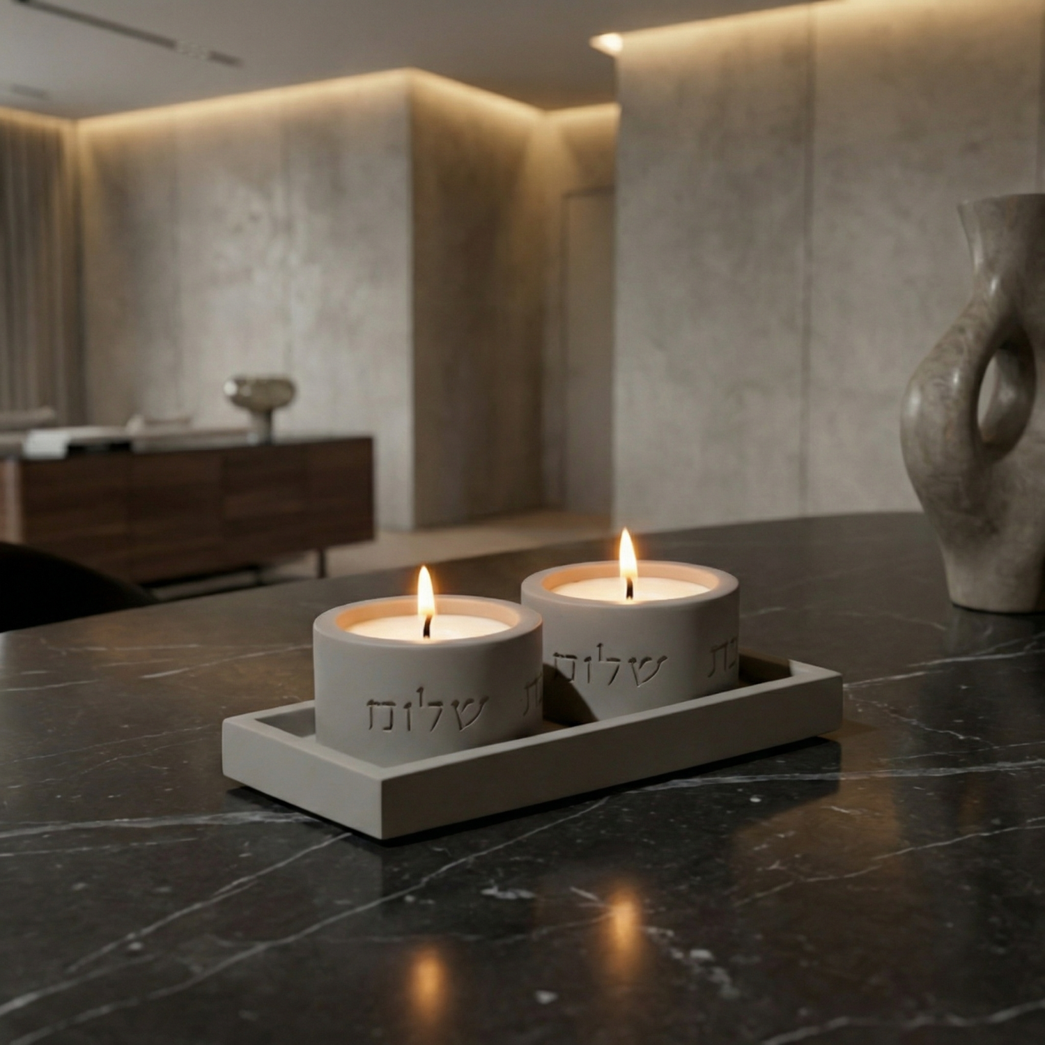 Set of Candle holders designed to sit on a modern concrete tray - Pure Line Series