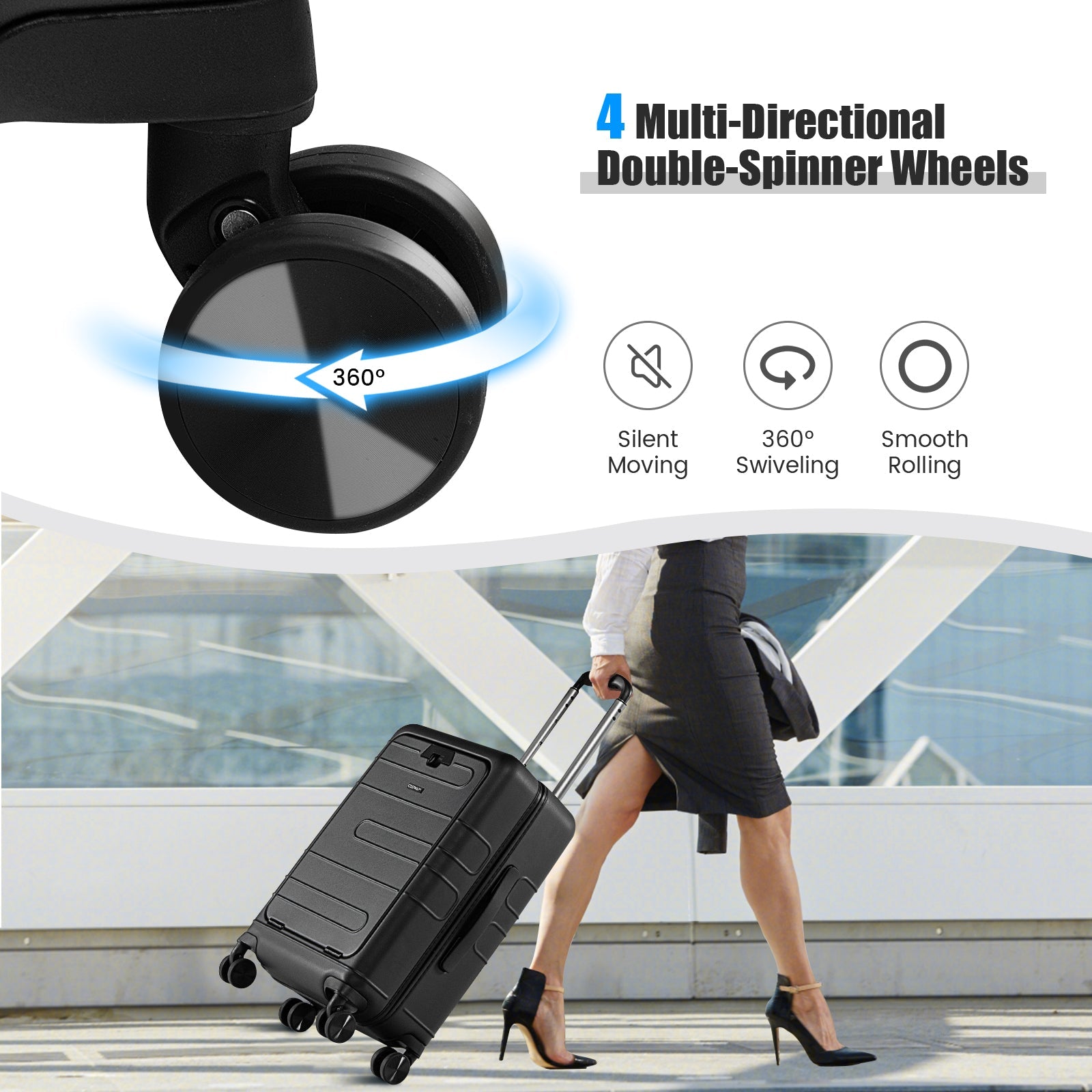 20 Inch Carry-on Luggage PC Hardside Suitcase TSA Lock with Front Pocket and USB Port