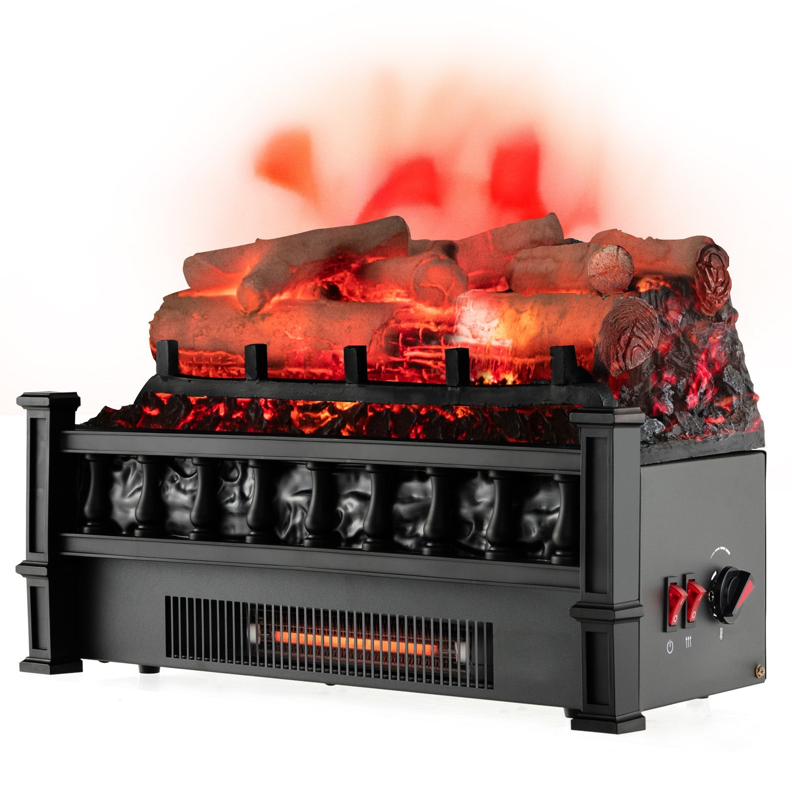 20 Inch Electric Fireplace Heater with Realistic Birchwood Ember Bed-Black