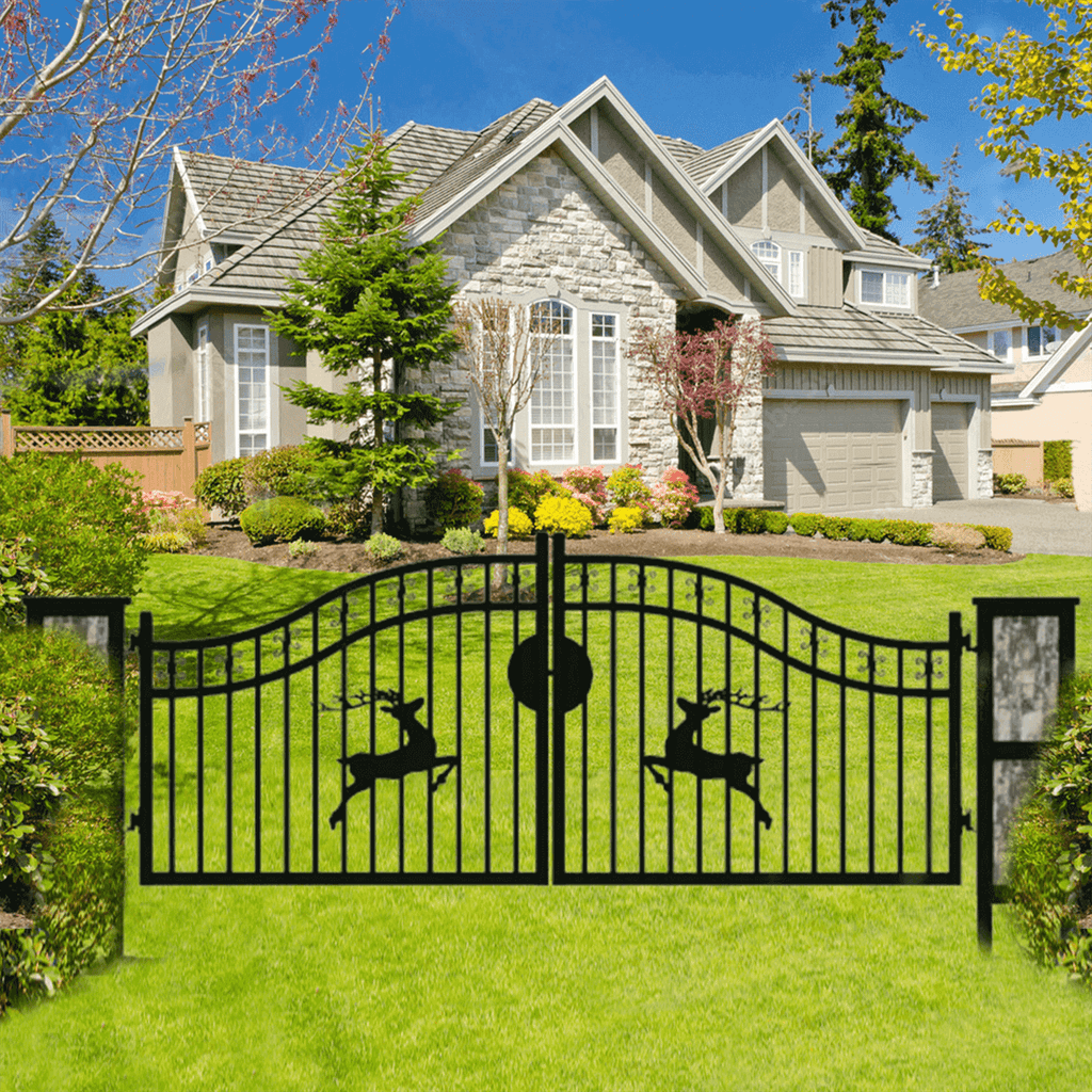 20x8 ft Dual Swing Driveway Gate with Ornamental Posts