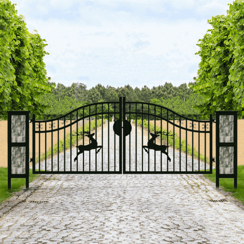 20x8 ft Dual Swing Driveway Gate with Ornamental Posts