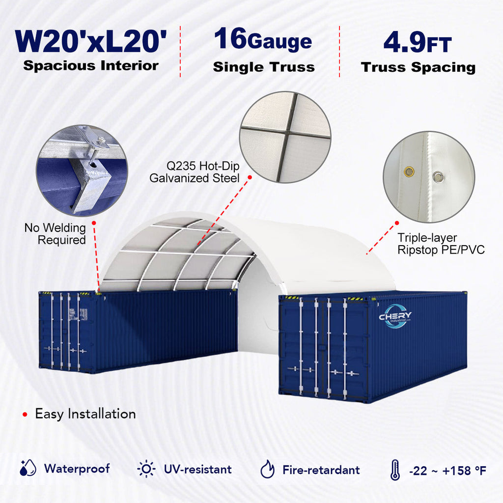 20x20 ft Container Shelter with Closed Back Panel
