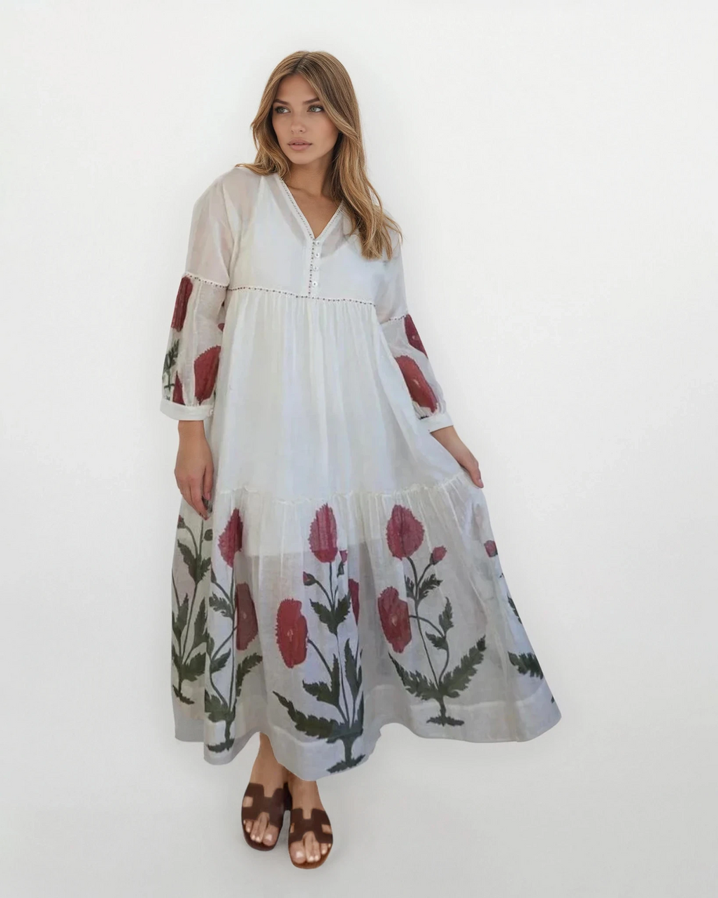 Gia Midi Dress - Cream Rose