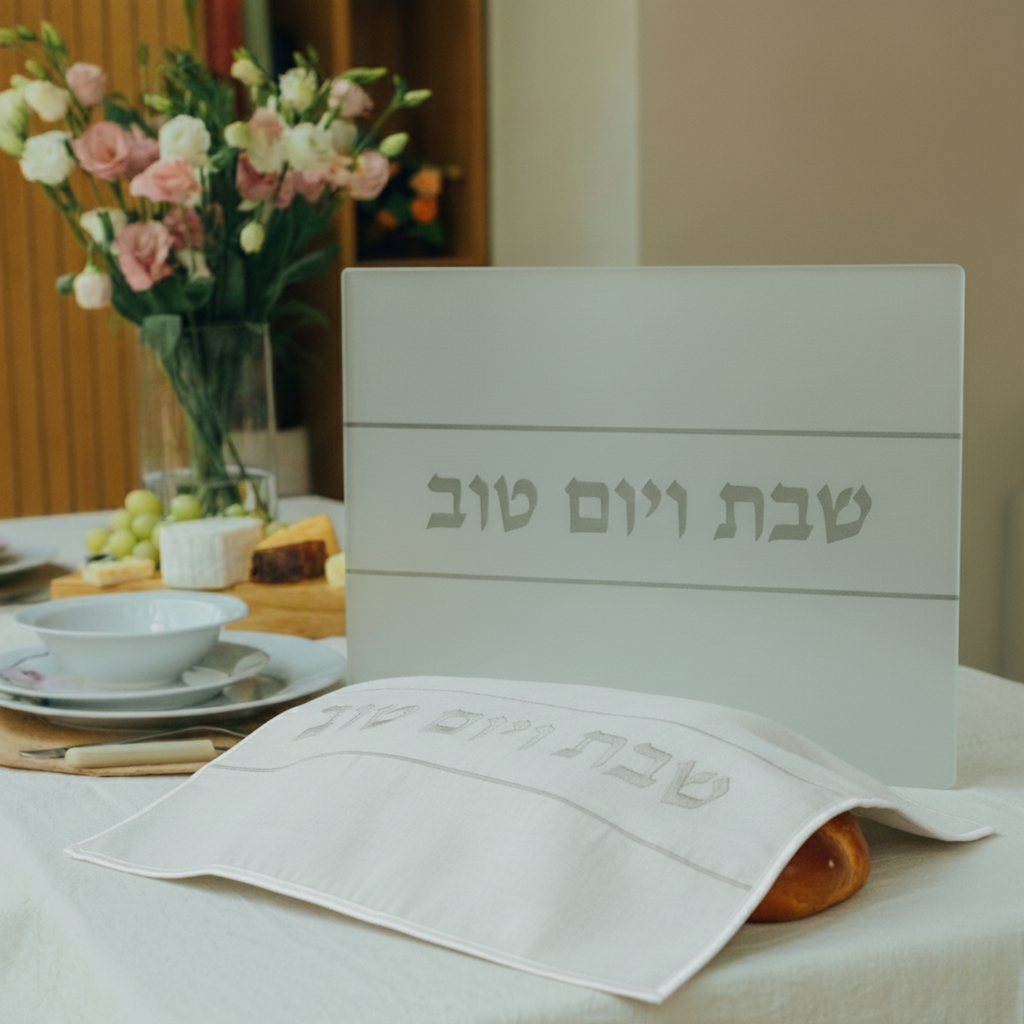 Handmade tempered glass challah tray | Modern and luxurious design for Shabbat and holidays | Silver Spark