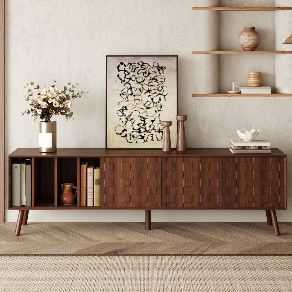 TV Stand With 5 Legs, Media Console Table For Tvs Up To 75" - Walnut