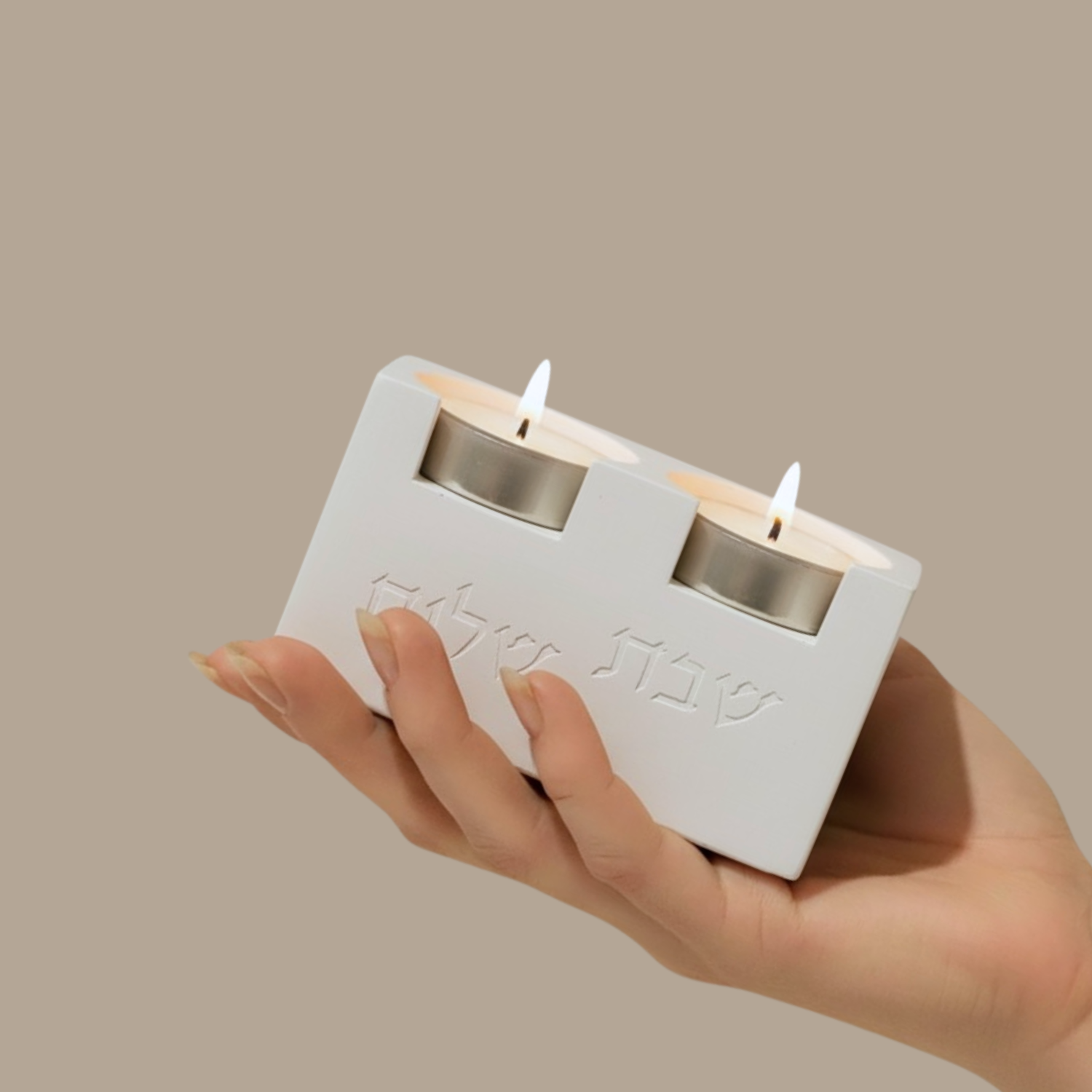 Elegant Shabbat Candle Holders Set with Concrete Tray - Urban Shabbat Series