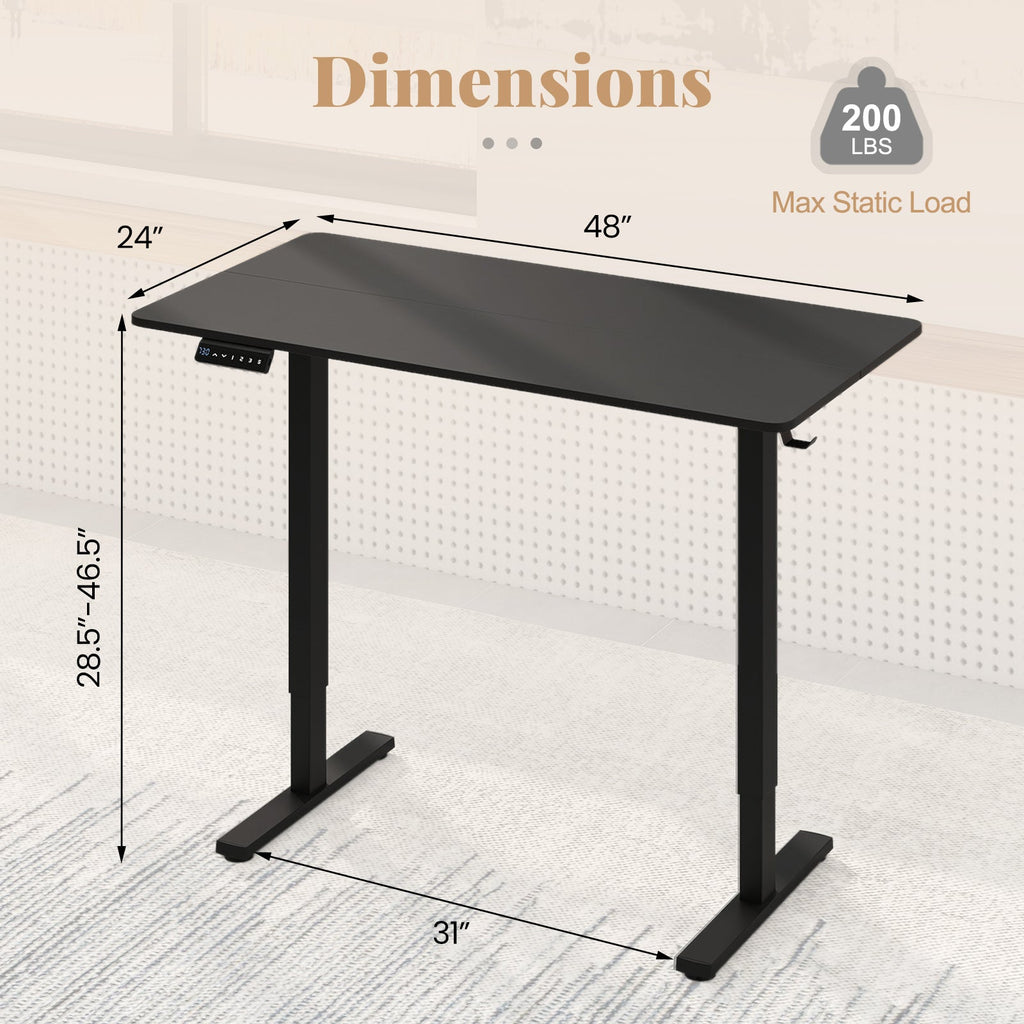 48 Inch x 24 Inch Ergonomic Electric Standing Desk with 3 Memory Settings for Home Office