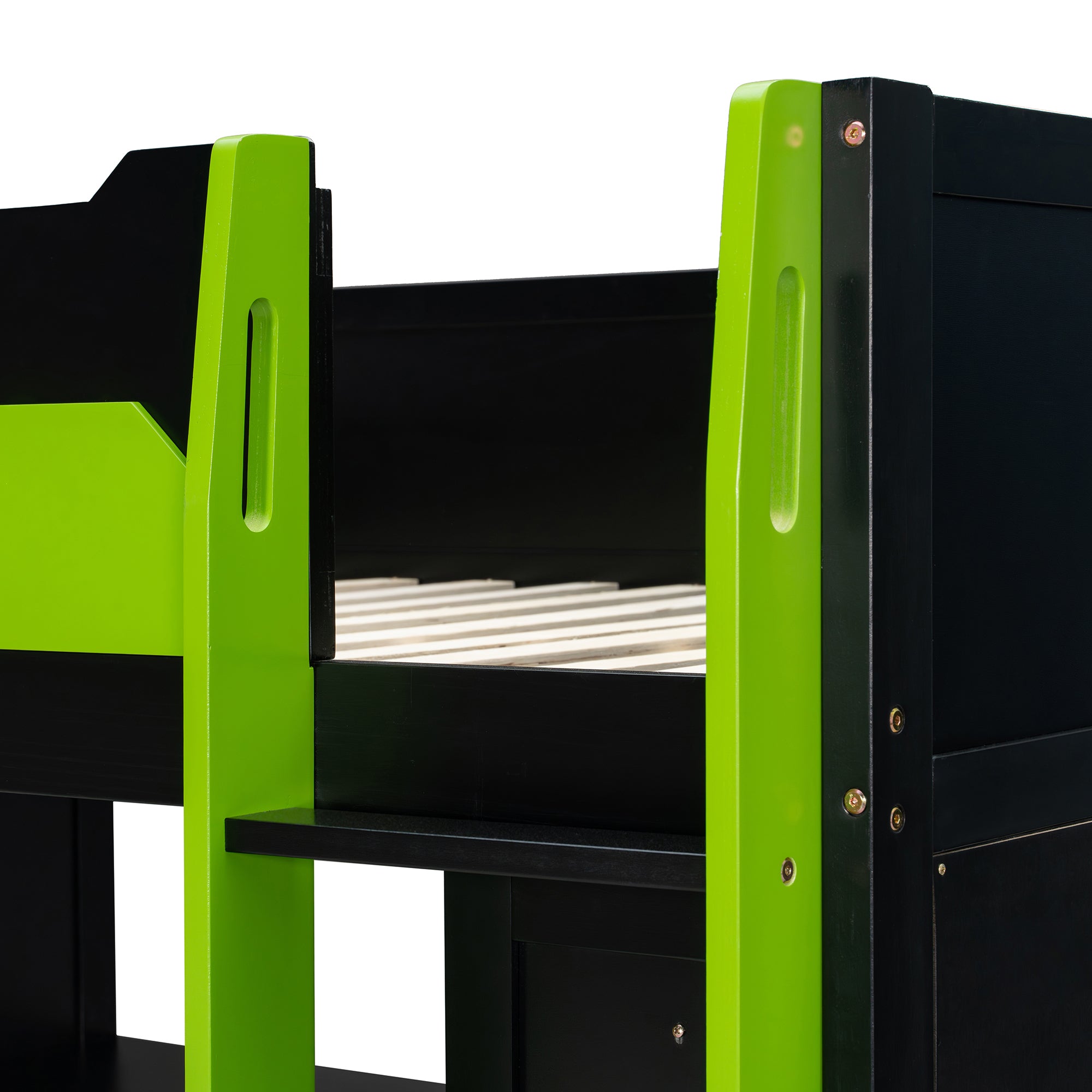 Full Size Wood Loft Bed with Desk, Multi-storage Shelves,USB and RGB Light,Green